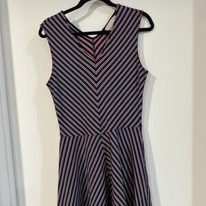 Leota Navy & Red Striped Sleeveless Fit-and-Flare Dress